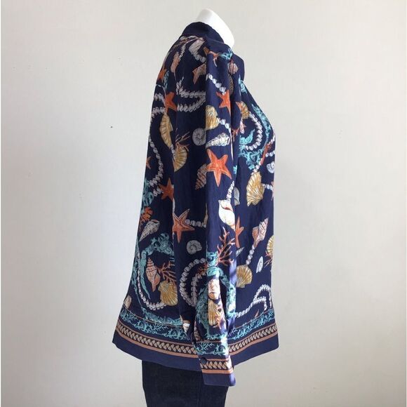 Anthropologie Maeve Blue Blouse Long Sleeve Button Down Sea Shell Size Small - Picture 2 of 10